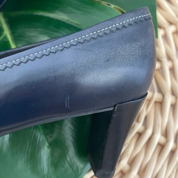 Ann Taylor Loft Vintage 90’s Navy Blue leather high heel pump Loafers Size 6-1/2 - Picture 11 of 14